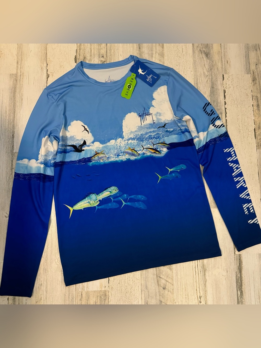 Guy Harvey Dolphin Marlin Blue Ocean UPF 30 Long Sleeve Shirt M NWT Unisex